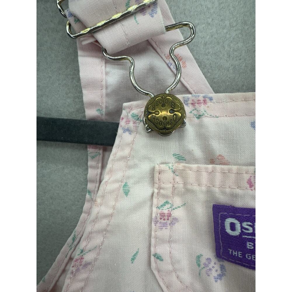 VTG OshKosh B’Gosh Vestbak Overalls 3-6M Pink Floral Baby Snap USA 90s READ - Picture 3 of 16